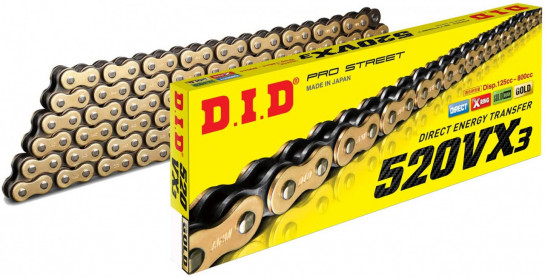 Řetěz DID 520 VX3, X-ring, Zlatý GB, 110 článků