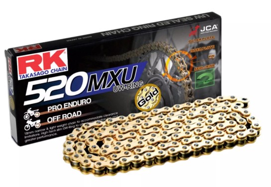 Řetěz RK 520 MXU, UW-ring, zlatý, 112 článků 