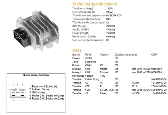 Regulátor dobíjení YAMAHA GPD 125 N-Max rok 15-20