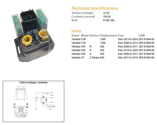 Relé startéru MR3 YAMAHA FJR 1300 rok 08-24