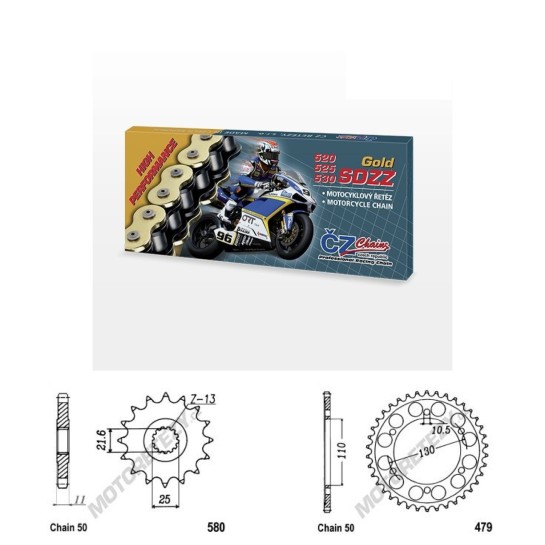 Řetězová sada s ČZ HX-ring GOLD YAMAHA FZ6 Fazer rok 04-09 