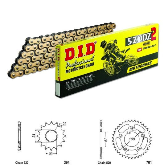 DID Řetězová sada D.I.D Special GOLD APRILIA 125 RS Replica rok 93-03 