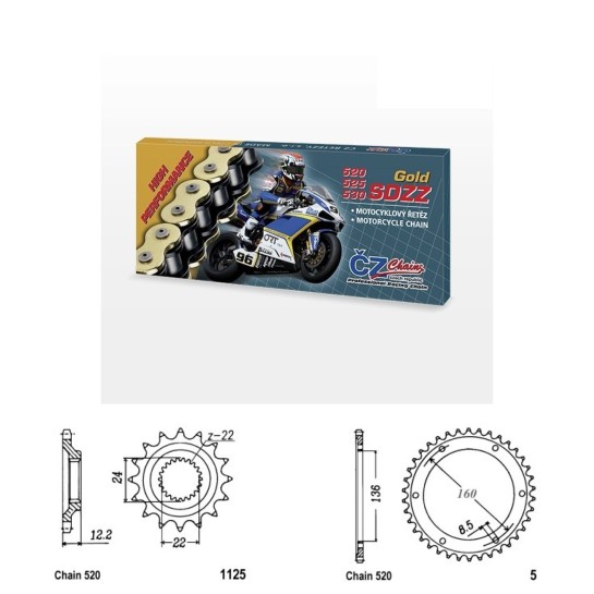 Řetězová sada s ČZ HX-ring GOLD APRILIA 600 Pegaso rok 92-93