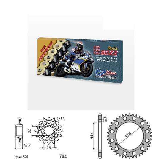 Řetězová sada s ČZ HX-ring GOLD APRILIA 1000 RST Futura rok 01-04 