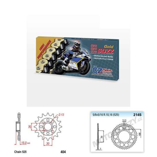Řetězová sada s ČZ HX-ring GOLD BMW 1000 HP4 rok 12-15