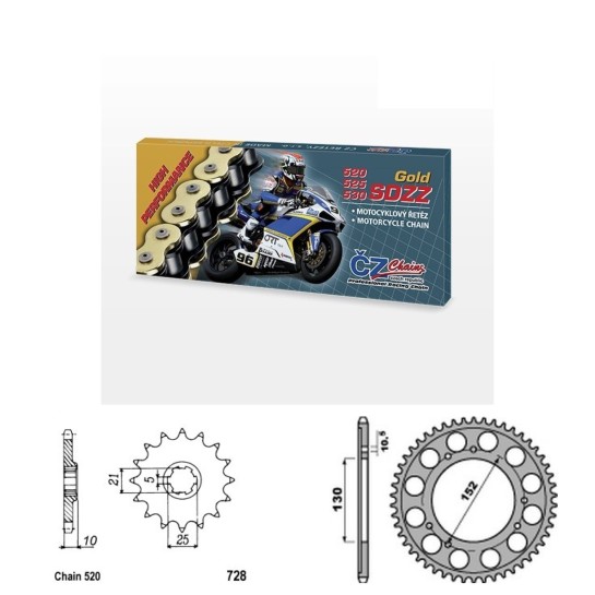 Řetězová sada s ČZ HX-ring GOLD CAGIVA 600 Canyon rok 96-99