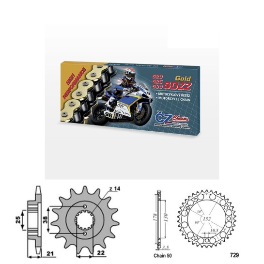 Řetězová sada s ČZ HX-ring GOLD CAGIVA 900 Elefant IE rok 93-97