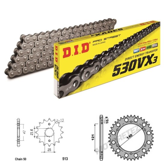DID Řetězová sada D.I.D X-ring CAGIVA 1000 Raptor / V-Raptor rok 01-04 