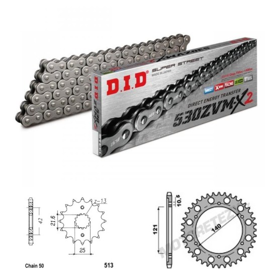 DID Řetězová sada D.I.D XX-ring CAGIVA 1000 Raptor / V-Raptor rok 01-04 