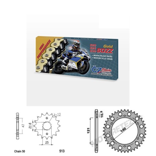 Řetězová sada s ČZ HX-ring GOLD CAGIVA 1000 Raptor / V-Rapto...