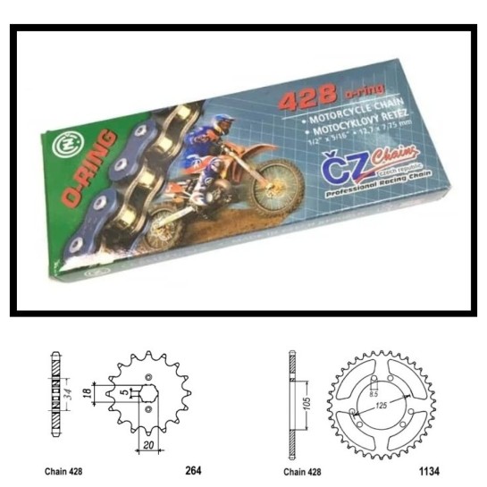 Řetězová sada s ČZ O-ring DERBI 125 Derbi Senda SM (04-07) rok 04-07 