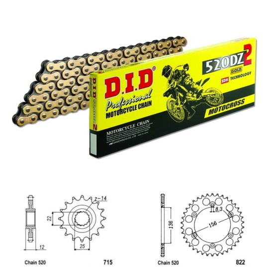 DID Řetězová sada D.I.D Special GOLD GAS GAS 250 EC rok 01-18 
