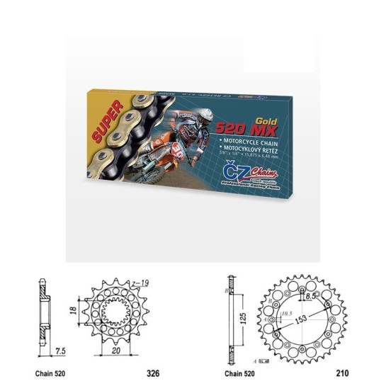 Řetězová sada s ČZ MX GOLD HONDA CR 125 R  rok 00-02 