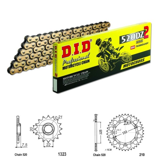 DID Řetězová sada D.I.D Special GOLD HONDA CR 125 R  rok 04-07 