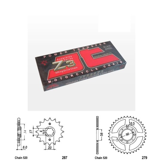 Řetězová sada JT ZX-ring HONDA CB 250 Night Hawk rok 91-97