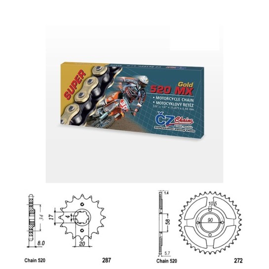 Řetězová sada s ČZ MX GOLD HONDA CB 250 N Two Fifty rok 92-00 