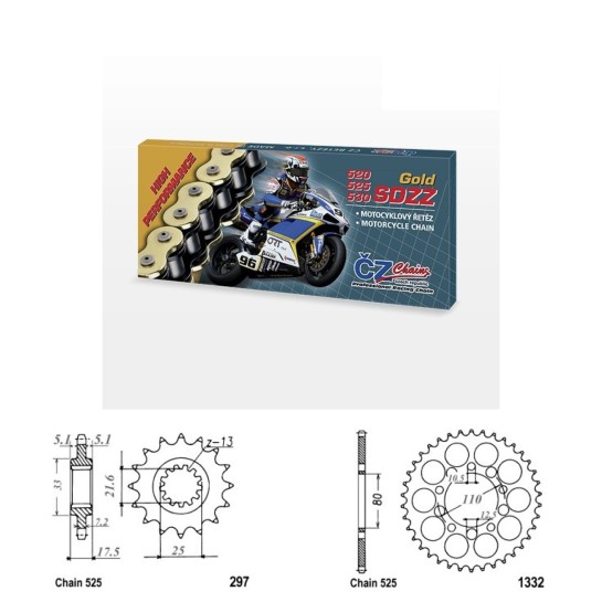 Řetězová sada s ČZ HX-ring GOLD HONDA CB 500 rok 99-03