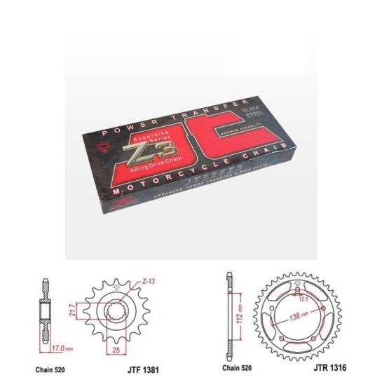 Řetězová sada JT ZX-ring HONDA CBR 500 R rok 13-21
