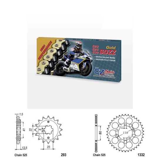 Řetězová sada s ČZ HX-ring GOLD HONDA VT 600 C Shadow, všech...