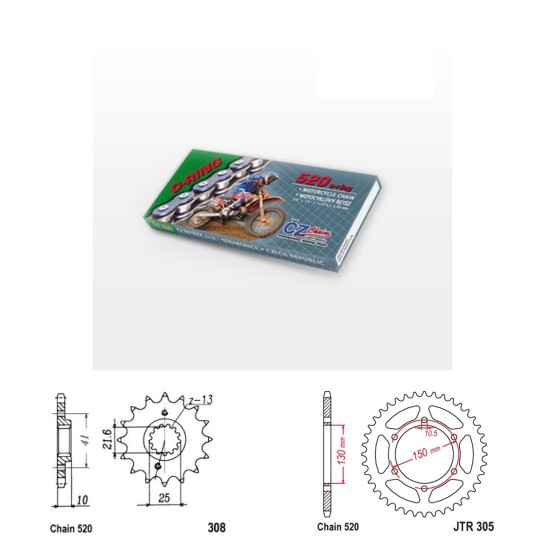 Řetězová sada s ČZ O-ring HONDA NX 650 Dominator rok 95-01