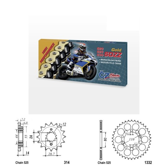 Řetězová sada s ČZ HX-ring GOLD HONDA XRV 750 Africa Twin ro...