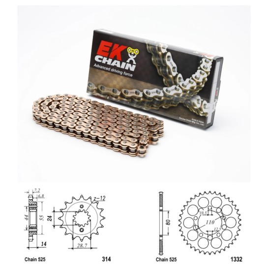Řetězová sada EK QX-ring GOLD HONDA XRV 750 Africa Twin rok ...