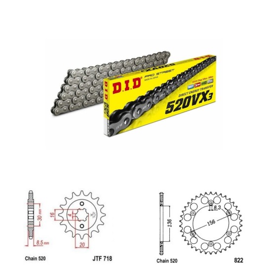 DID Řetězová sada D.I.D X-ring HUSQVARNA 125 CR rok 90-94 