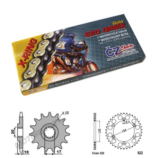 Řetězová sada s ČZ X-ring GOLD HUSQVARNA 125 WR rok 98-13