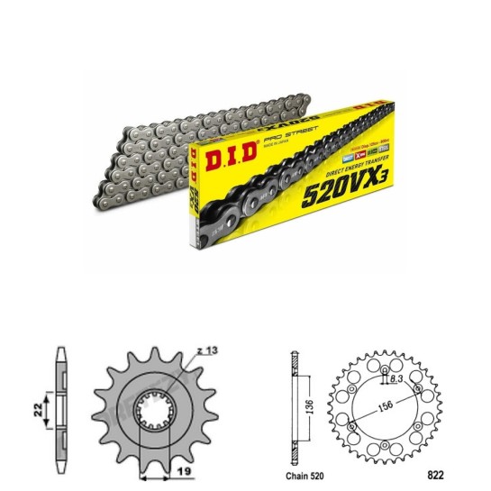 DID Řetězová sada D.I.D X-ring HUSQVARNA 250 TE (11-13) rok 11-13 