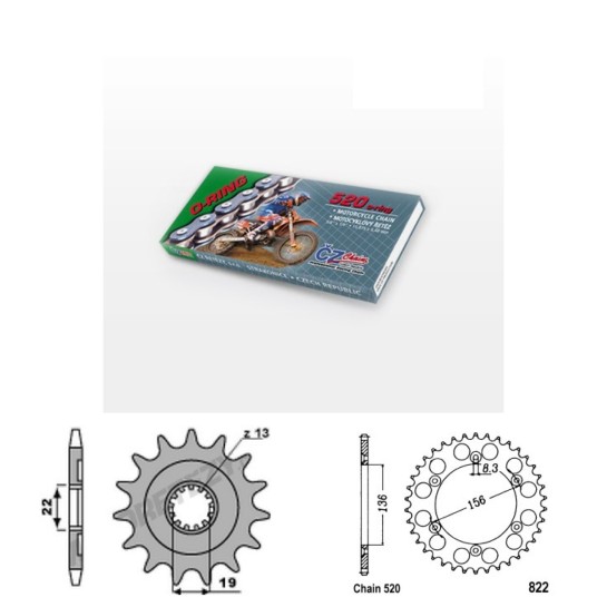 Řetězová sada s ČZ O-ring HUSQVARNA 250 TE (11-13) rok 11-13 