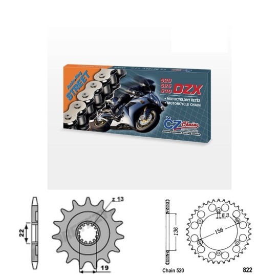 Řetězová sada s ČZ X-ring HUSQVARNA 250 TE (11-13) rok 11-13