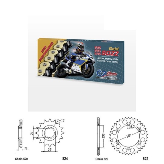 Řetězová sada s ČZ HX-ring GOLD HUSQVARNA 610 SM (E,S) rok 00-08 