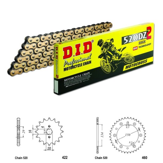 DID Řetězová sada D.I.D Special GOLD KAWASAKI KX 125 rok 92-93 