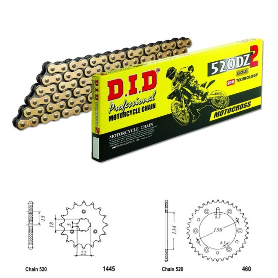DID Řetězová sada D.I.D Special GOLD KAWASAKI KX 125 rok 02 