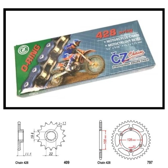 Řetězová sada s ČZ O-ring KAWASAKI KLX 125 rok 03-06 
