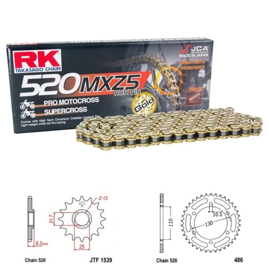 Řetězová sada RK MXZ5 GOLD KAWASAKI EX 250 R Ninja rok 08-14 