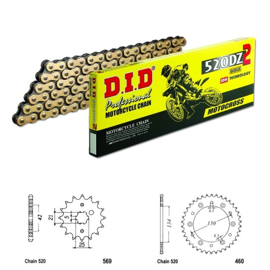DID Řetězová sada D.I.D Special GOLD KAWASAKI KX 250 rok 90-91 