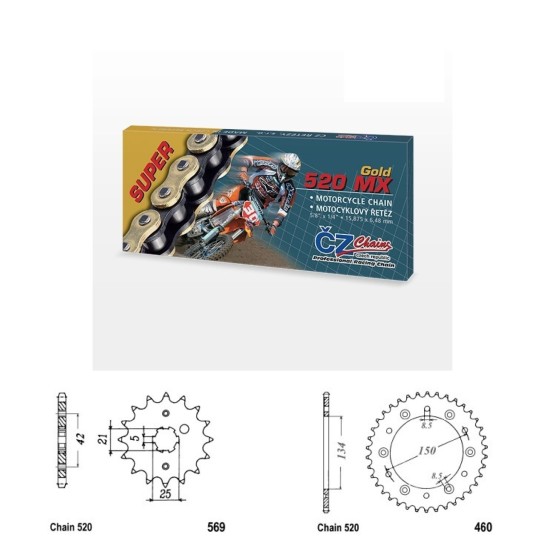 Řetězová sada s ČZ MX GOLD KAWASAKI KX 250 rok 94-96