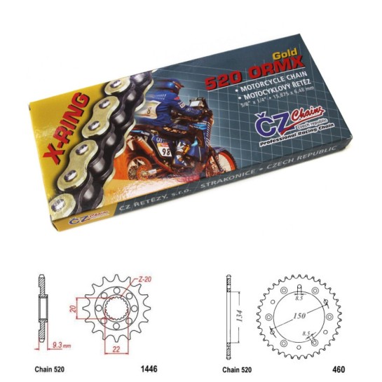 Řetězová sada s ČZ X-ring GOLD KAWASAKI KX 250 F rok 06-10