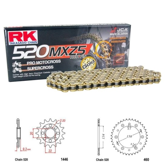 Řetězová sada RK MXZ5 GOLD KAWASAKI KX 250 F rok 11-25 