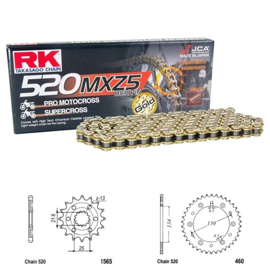Řetězová sada RK MXZ5 GOLD KAWASAKI KLX 450 R rok 08-18 
