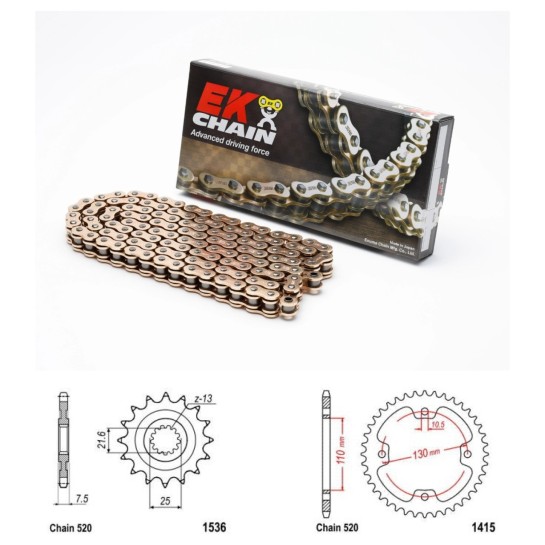 Řetězová sada EK QX-ring GOLD KAWASAKI KSF 450 rok 08-15 