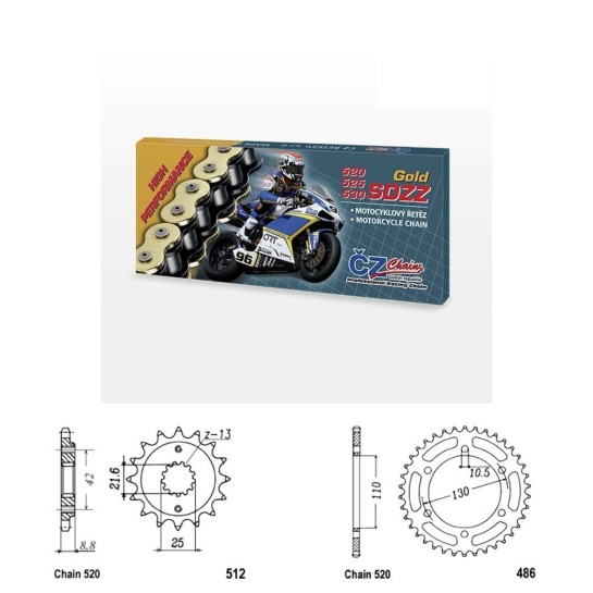 Řetězová sada s ČZ HX-ring GOLD KAWASAKI GPZ 500 S rok 94-05