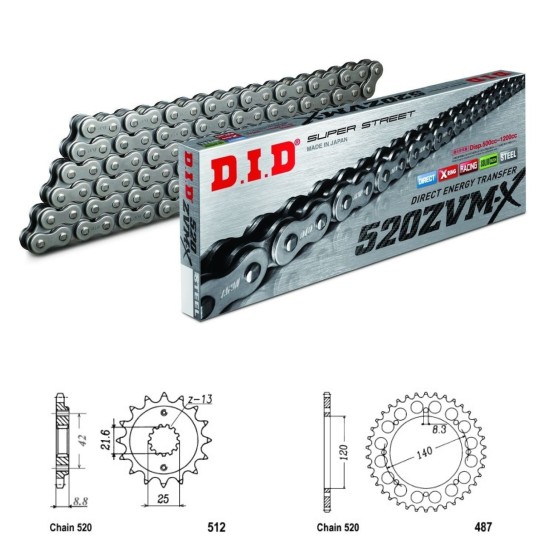 DID Řetězová sada D.I.D XX-ring KAWASAKI KLE 500 rok 91-96