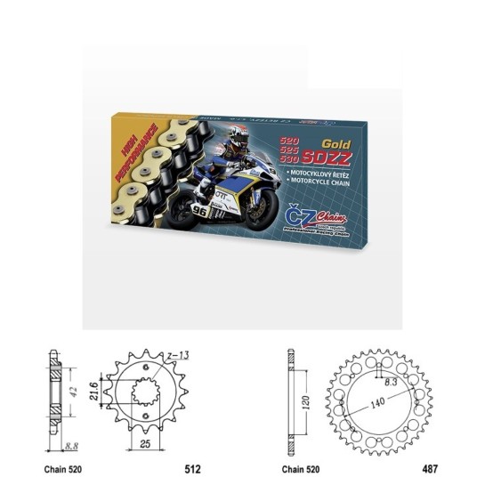 Řetězová sada s ČZ HX-ring GOLD KAWASAKI KLE 500 rok 06-07 