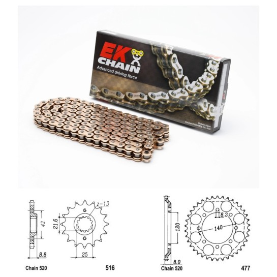 Řetězová sada EK QX-ring GOLD KAWASAKI KLR 600 rok 84-90 