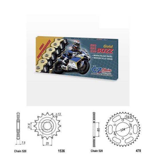 Řetězová sada s ČZ HX-ring GOLD KAWASAKI ZX-6R Ninja (636) rok 12-18 