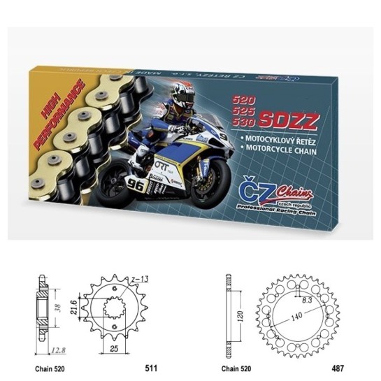 Řetězová sada s ČZ HX-ring SILVER KAWASAKI KLX 650 C1-C4 rok...