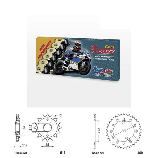 Řetězová sada s ČZ HX-ring GOLD KAWASAKI KLX 650 R rok 93-96 