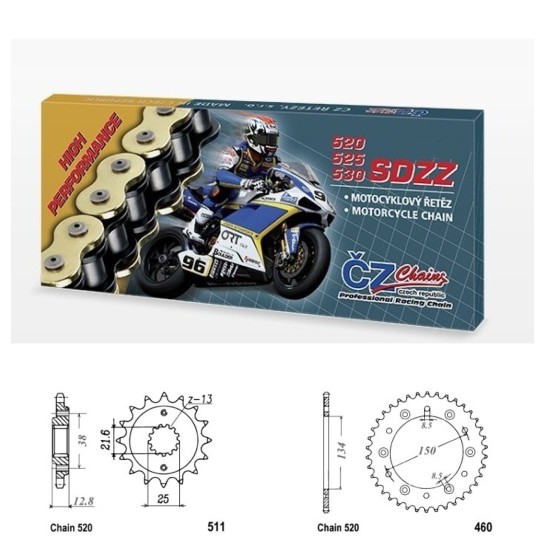 Řetězová sada s ČZ HX-ring SILVER KAWASAKI KLX 650 R rok 93-96